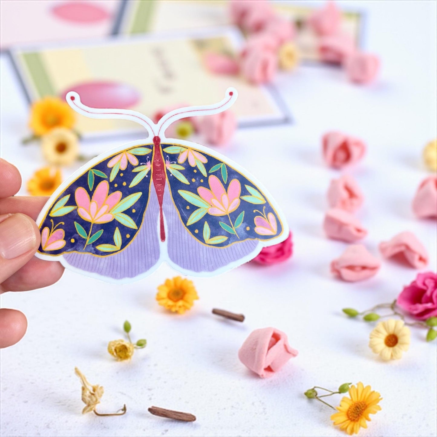 Hand-Illustrated Navy Moth Vinyl Sticker