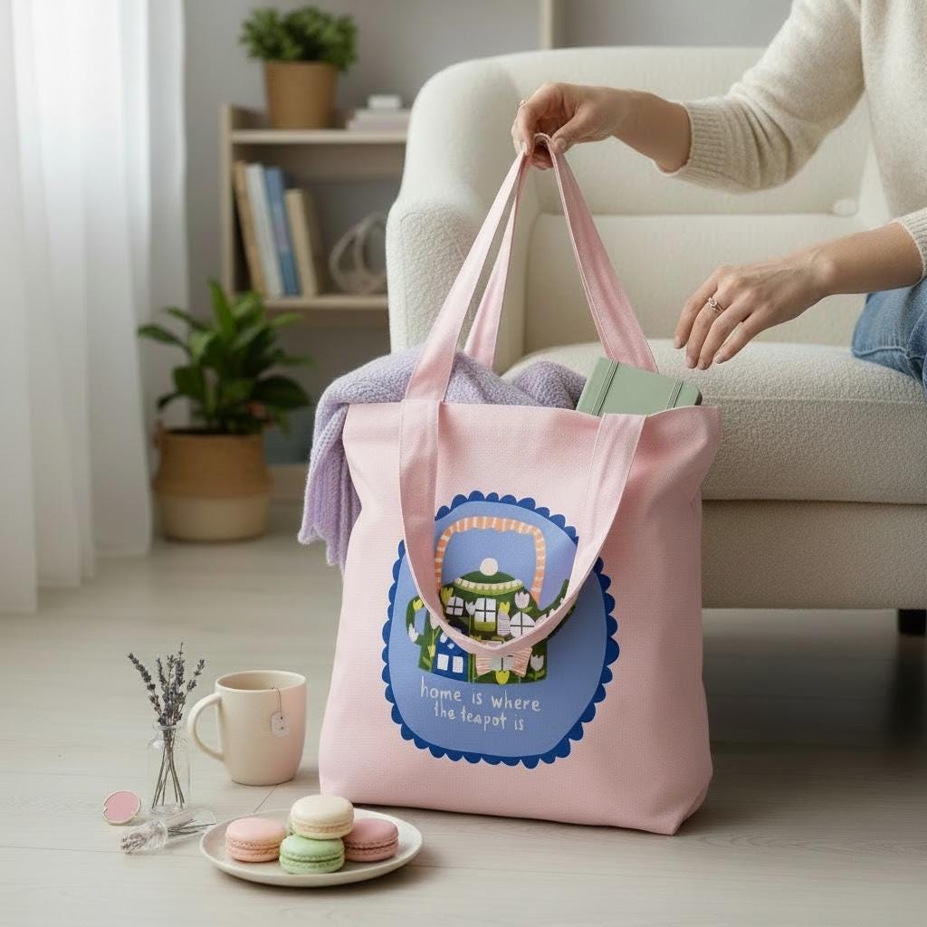 100% Cotton Canvas Tote Bag - Teapot Illustration