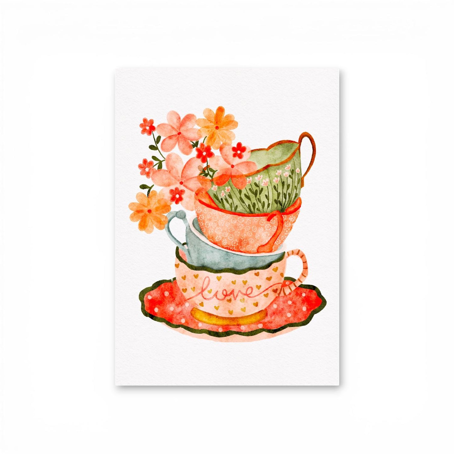 A4 Art Print: Stack of Tea Cups