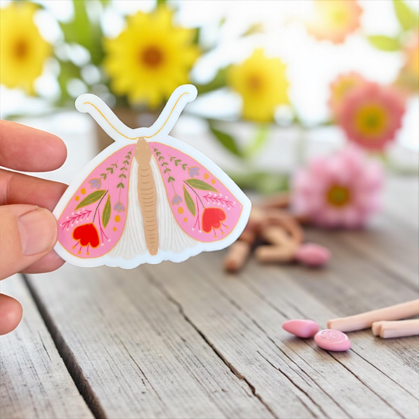 Pink Moth Permanent Vinyl Sticker