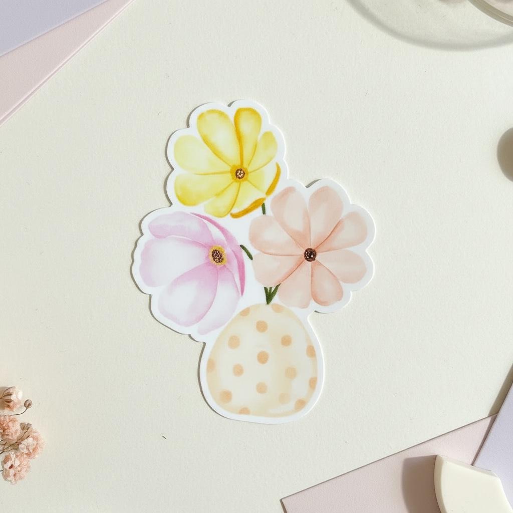 Flower Vase Permanent Vinyl Sticker