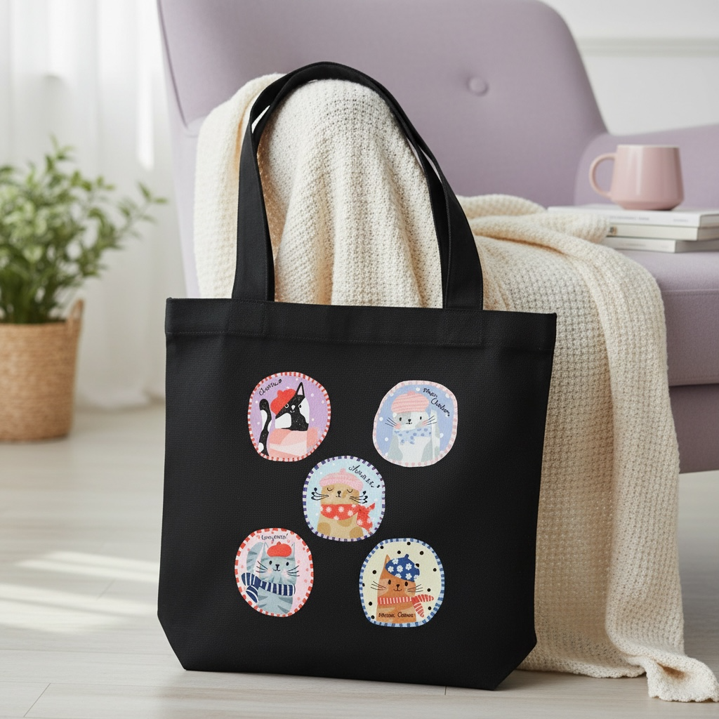 100% Cotton Canvas Tote Bag - Parisian Cats