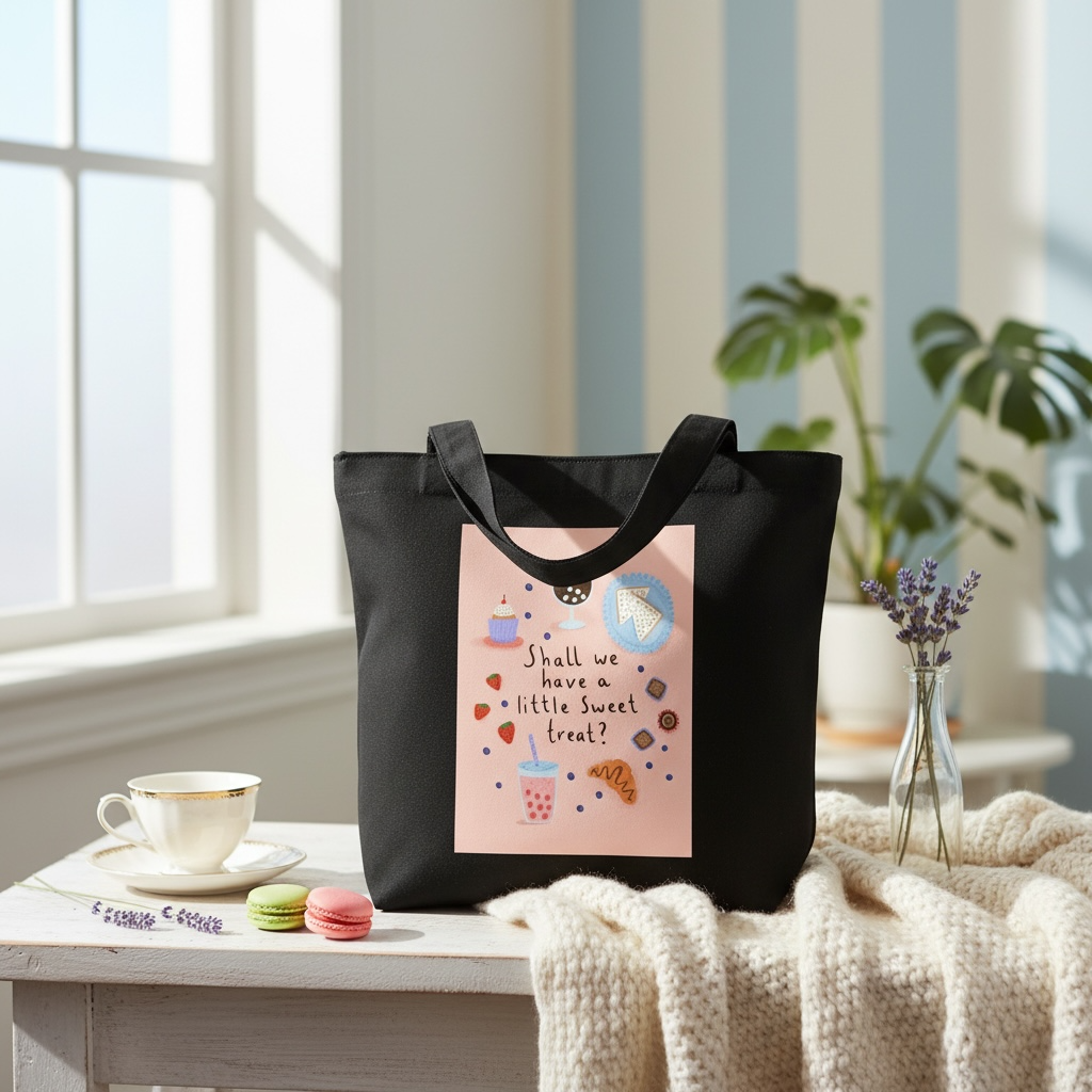 100% Cotton Canvas Tote Bag - Shall we Have a Little Sweet Treat?