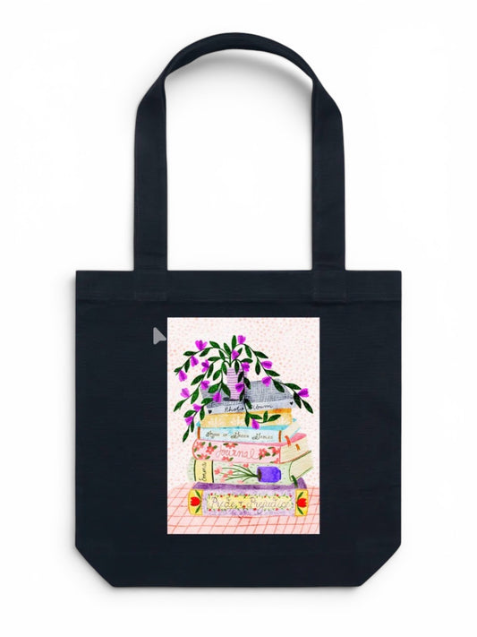 100% Cotton Canvas Tote Bag - Book Stack
