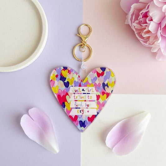 Oversized Illustrated Keyring or Bag Tag - Just a Girl Trying to Find Her Keys