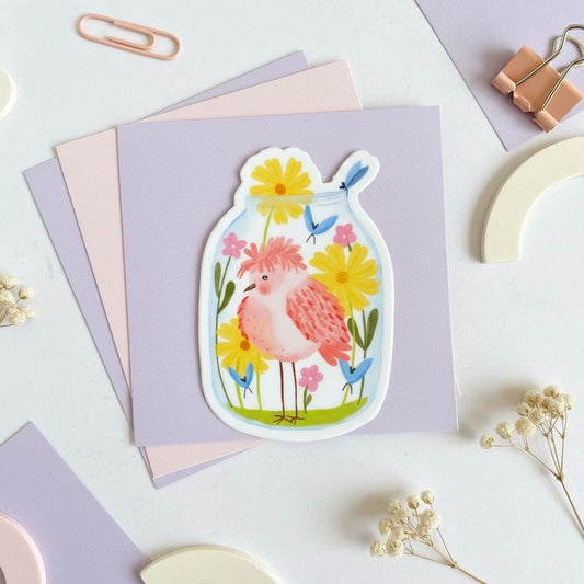 Dreamy Bird in a Jar Permanent Vinyl Sticker
