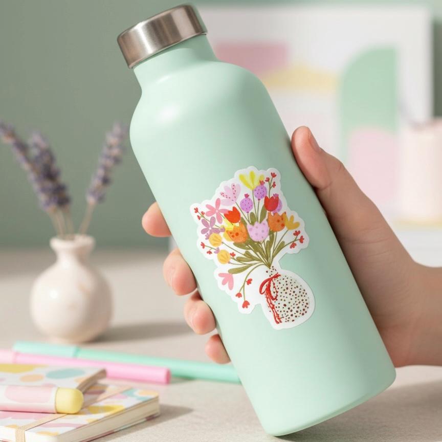 Spotty Vase of Flowers Permanent Vinyl Sticker