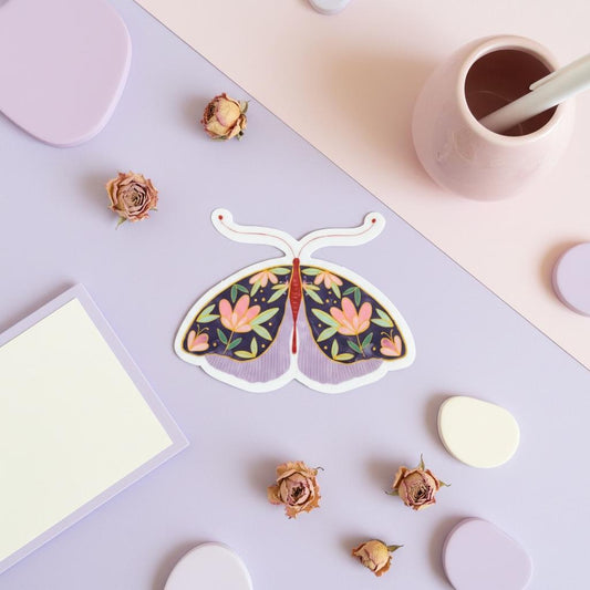 Hand-Illustrated Navy Moth Vinyl Sticker