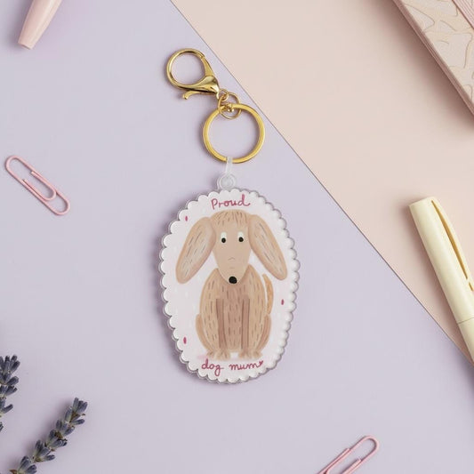 Oversized Illustrated Keyring or Bag Tag - Proud Dog Mum