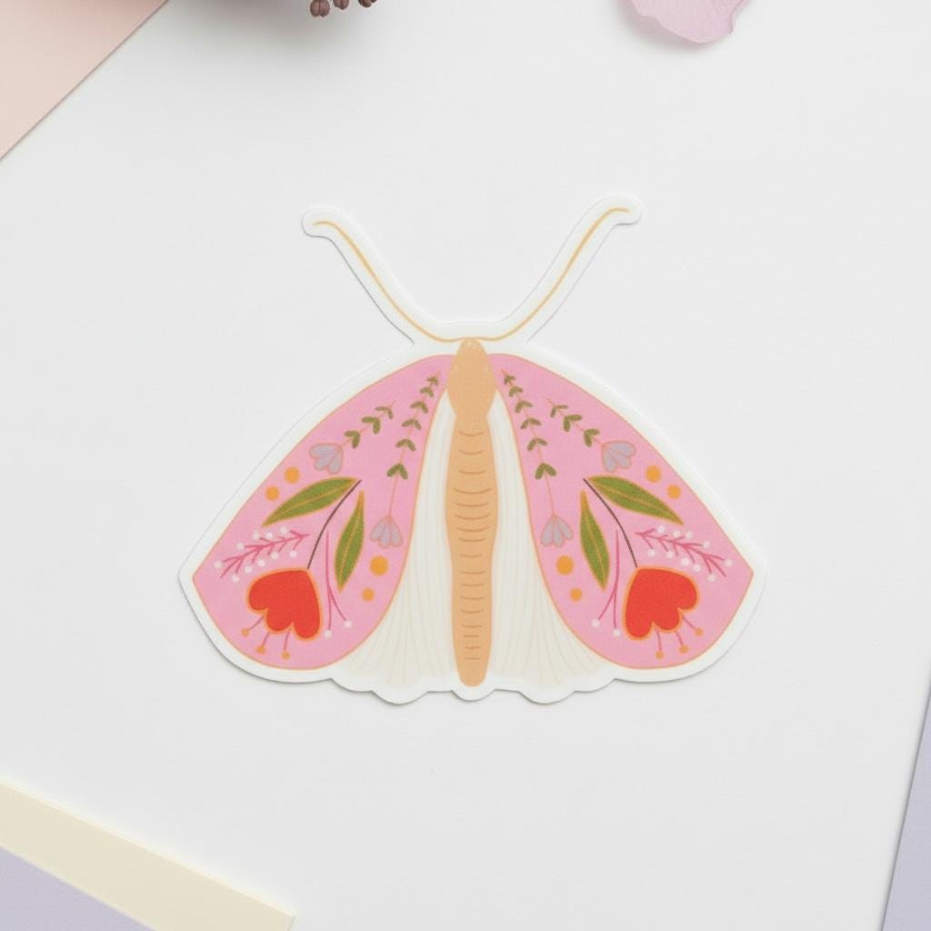 Pink Moth Permanent Vinyl Sticker