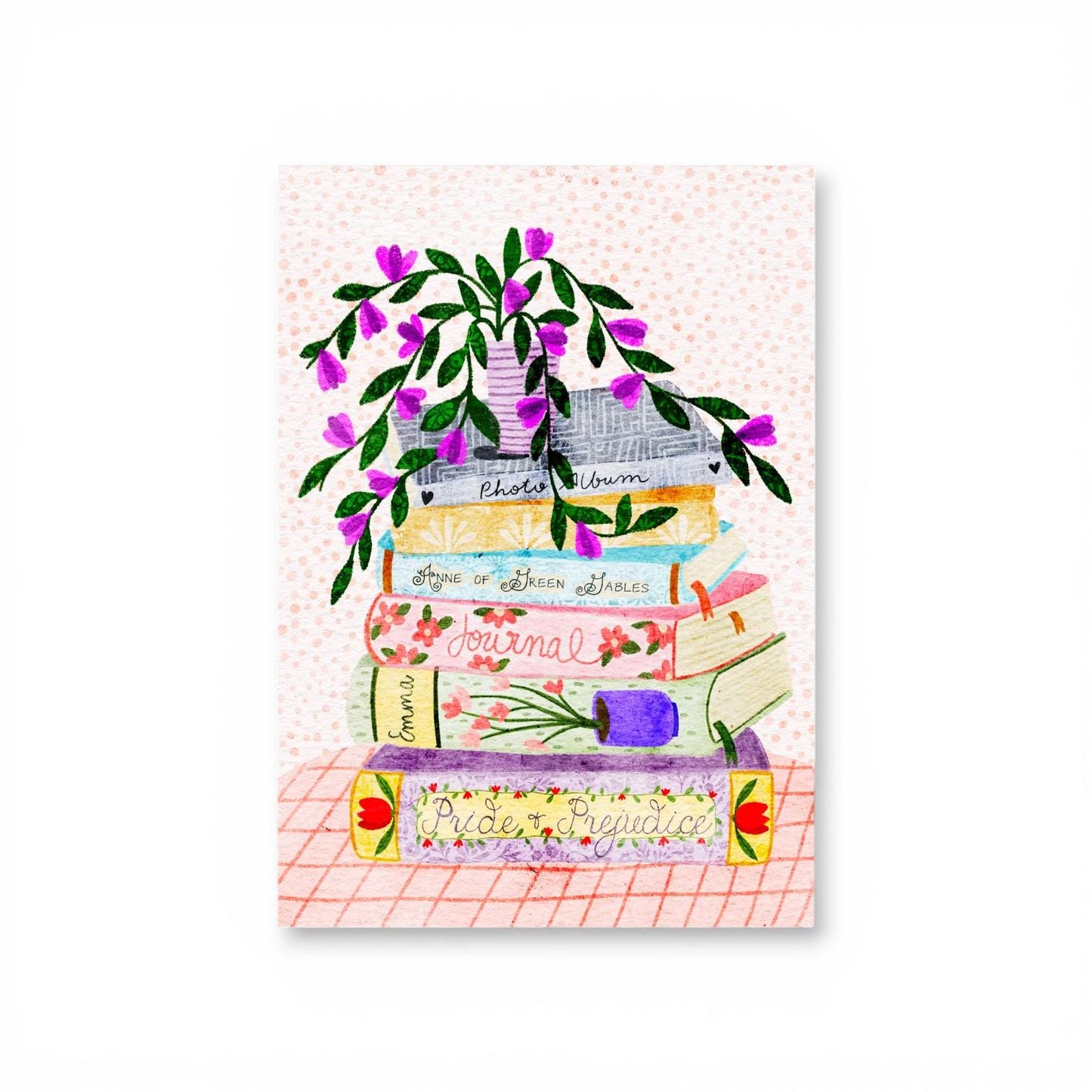 A4 Art Print: Stack of Bookish Books
