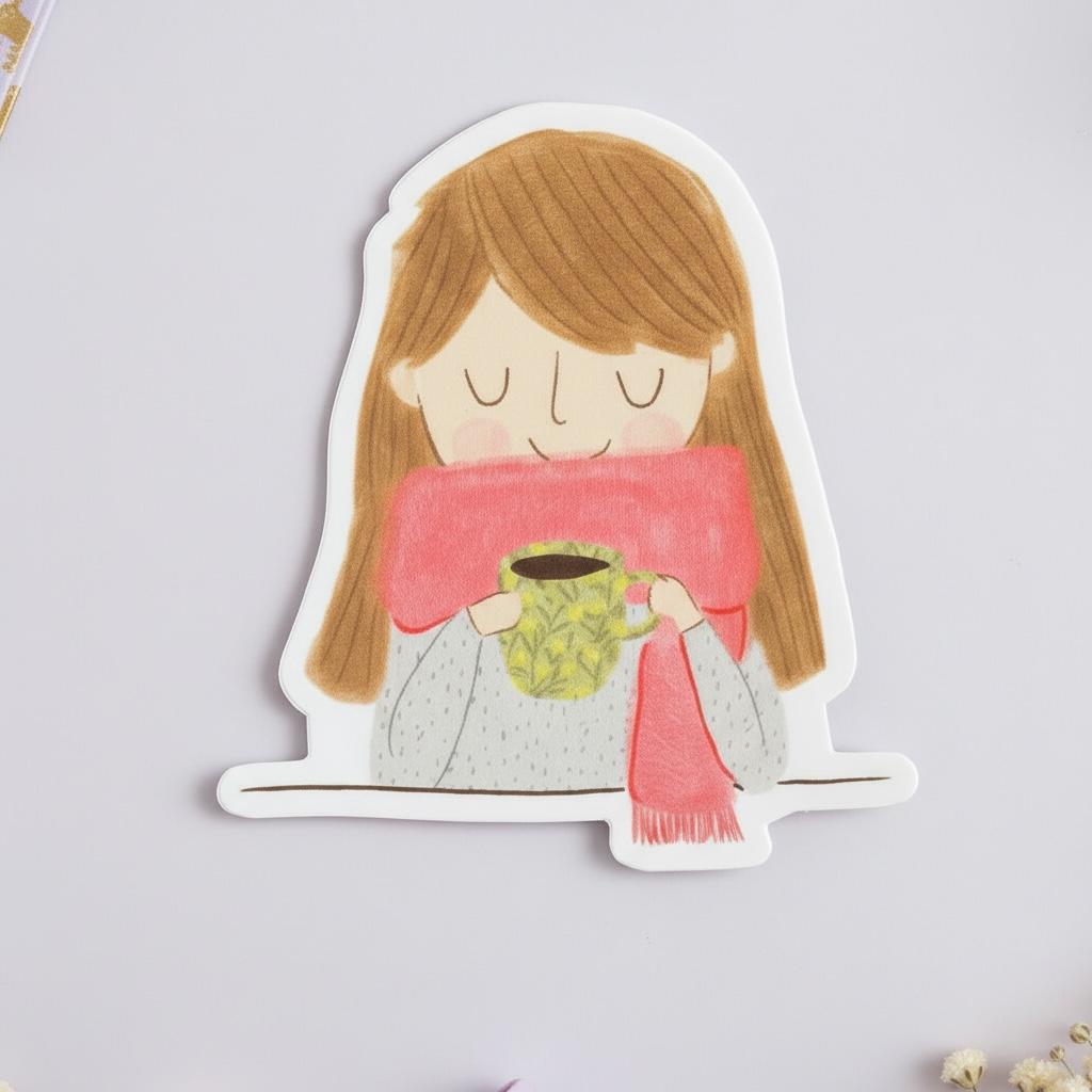 Cosy Coffee Drinker Permanent Vinyl Sticker