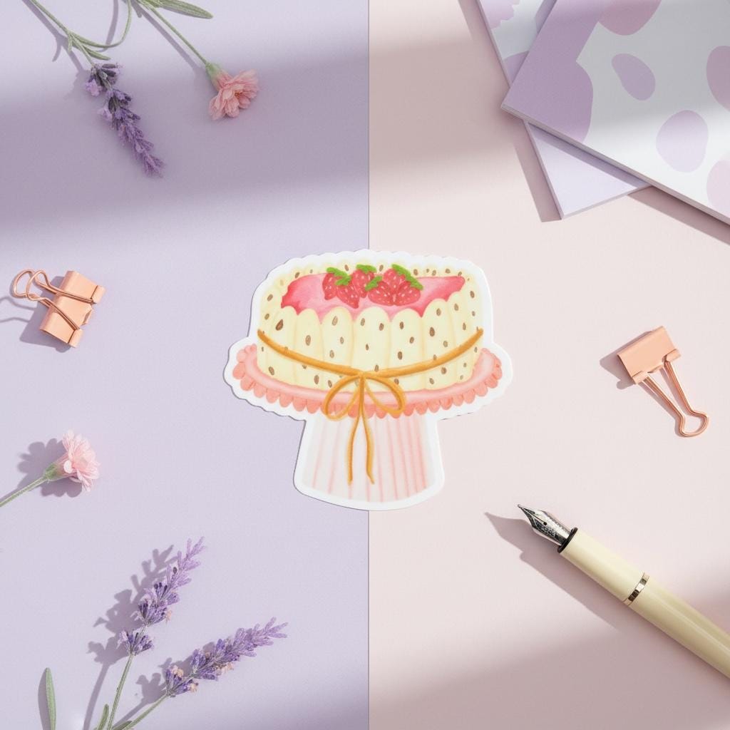 Strawberry Cake Vinyl Sticker: Permanent Decal