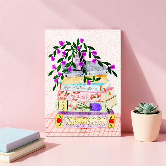 A4 Art Print: Stack of Bookish Books