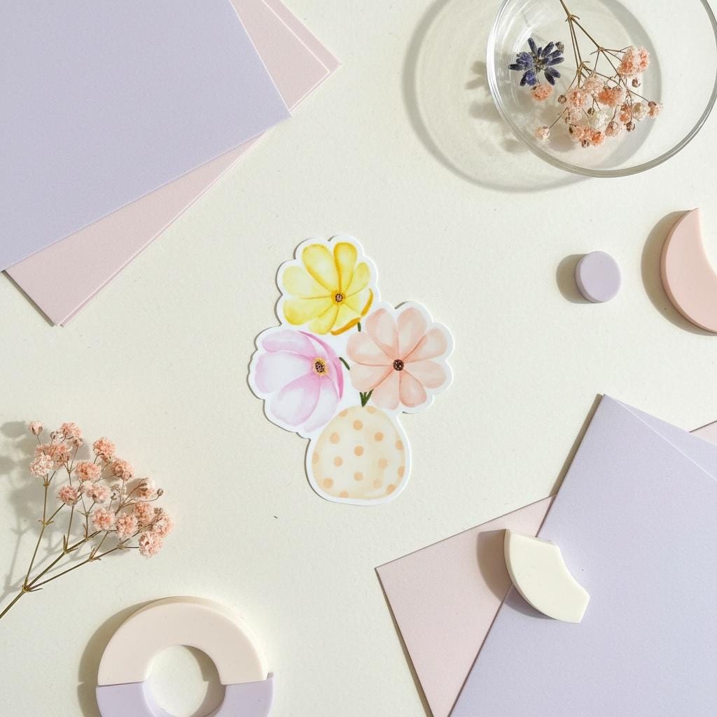 Flower Vase Permanent Vinyl Sticker