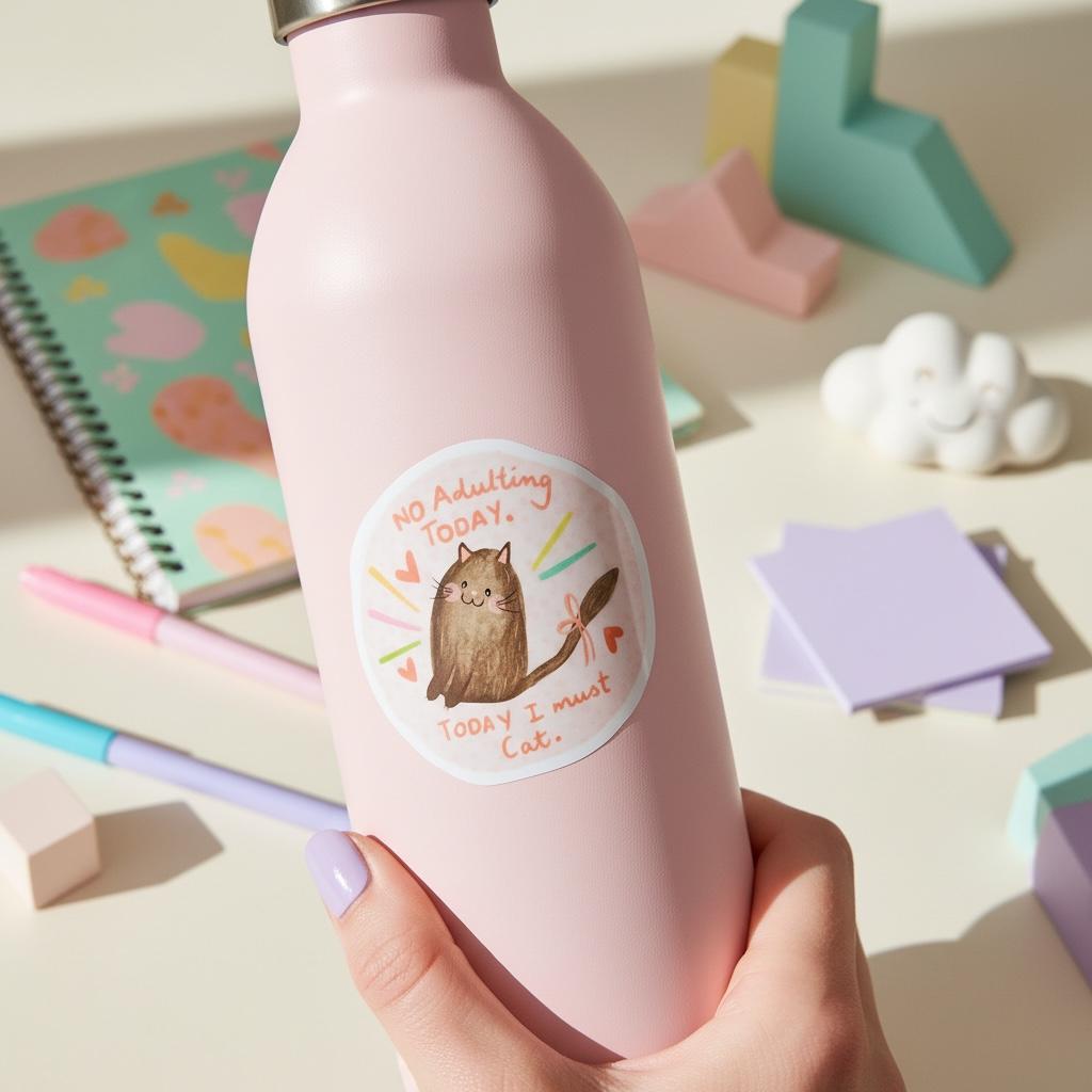 No Adulting Must Cat Permanent Vinyl Sticker