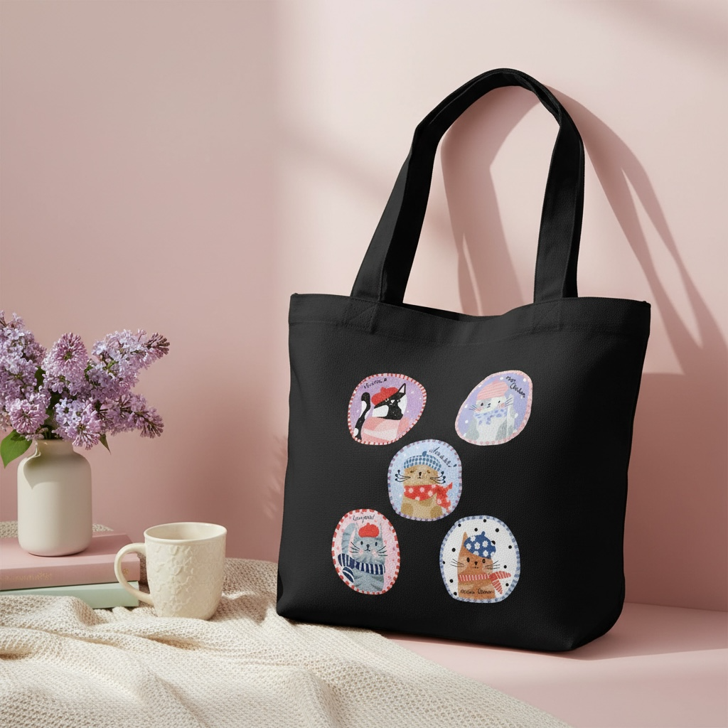 100% Cotton Canvas Tote Bag - Parisian Cats
