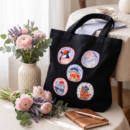 100% Cotton Canvas Tote Bag - Parisian Cats
