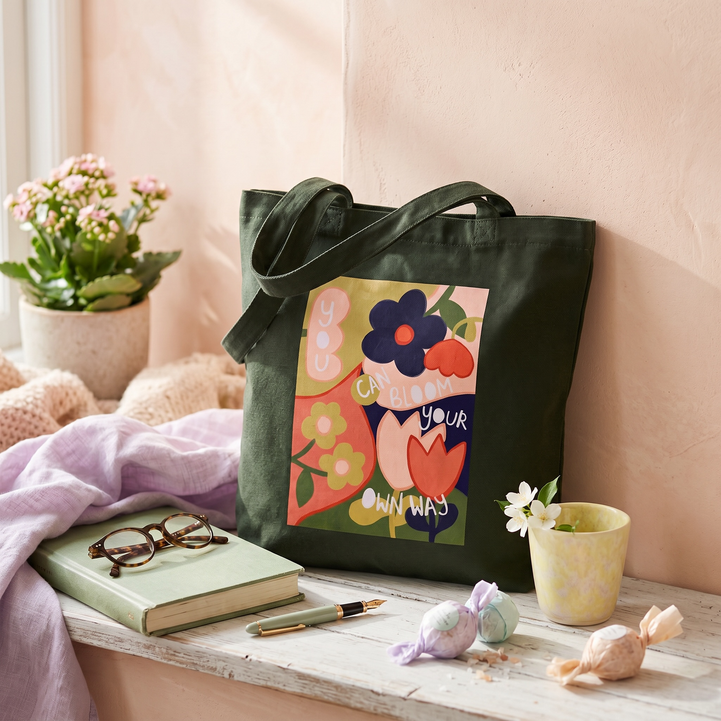 100% Cotton Canvas Tote Bag - Bloom Your Own Way