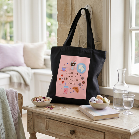 100% Cotton Canvas Tote Bag - Shall we Have a Little Sweet Treat?