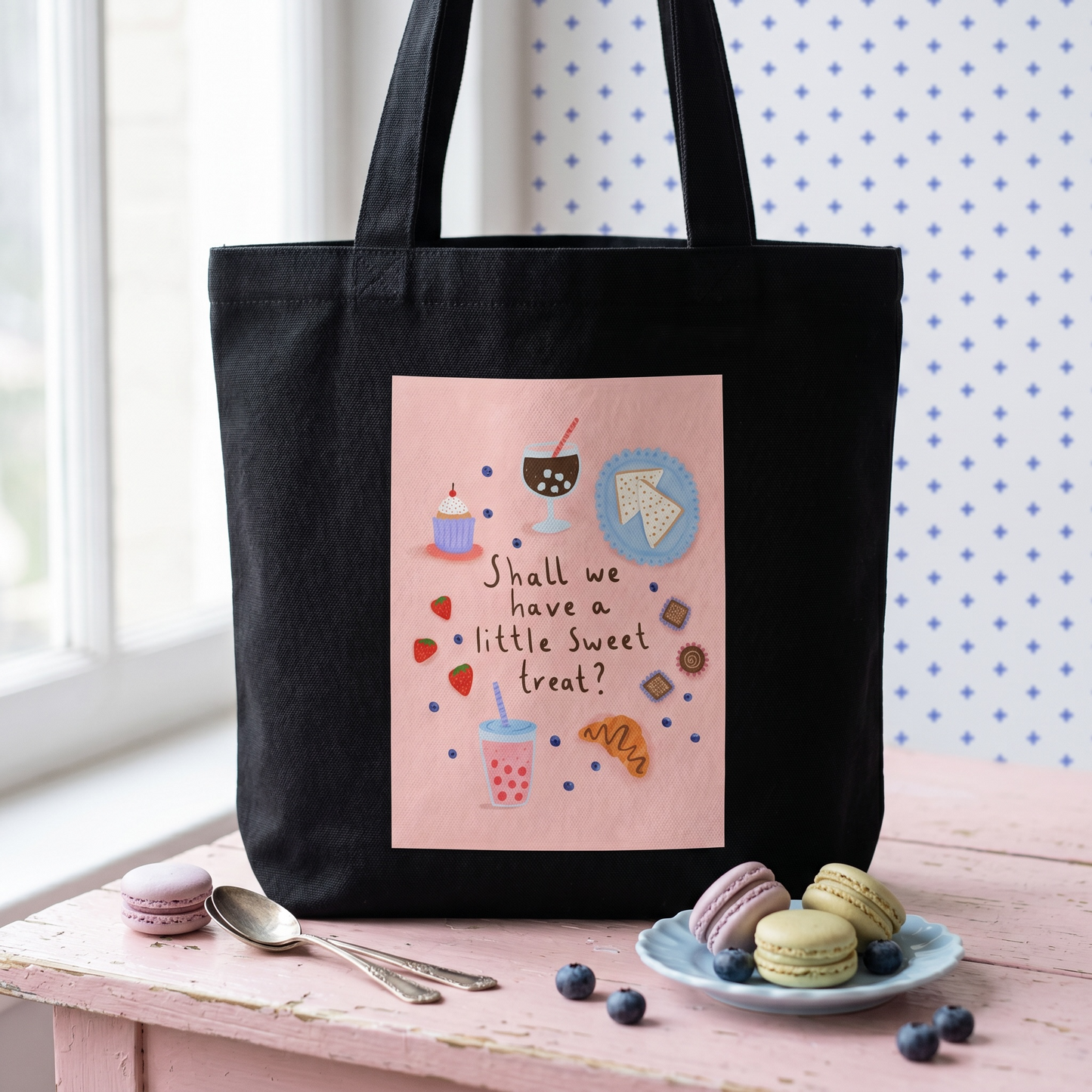 100% Cotton Canvas Tote Bag - Shall we Have a Little Sweet Treat?