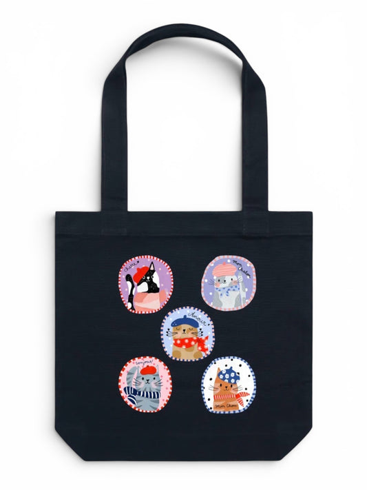 100% Cotton Canvas Tote Bag - Parisian Cats