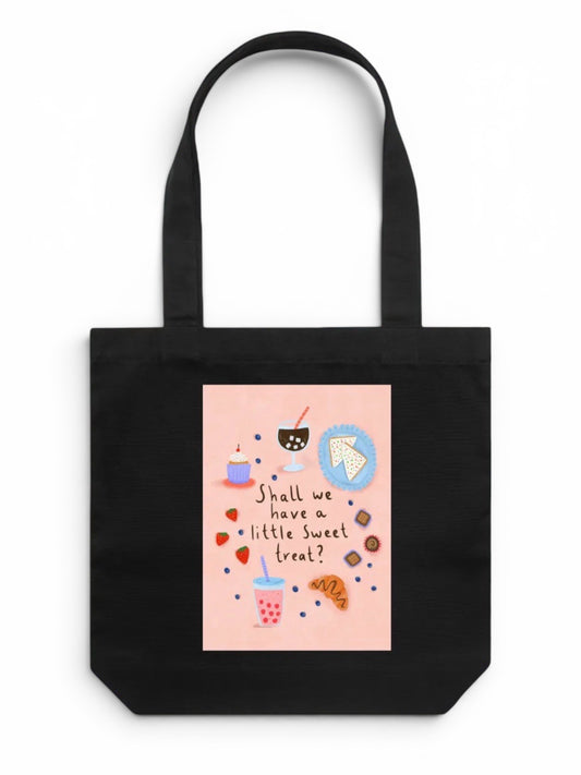 100% Cotton Canvas Tote Bag - Shall we Have a Little Sweet Treat?