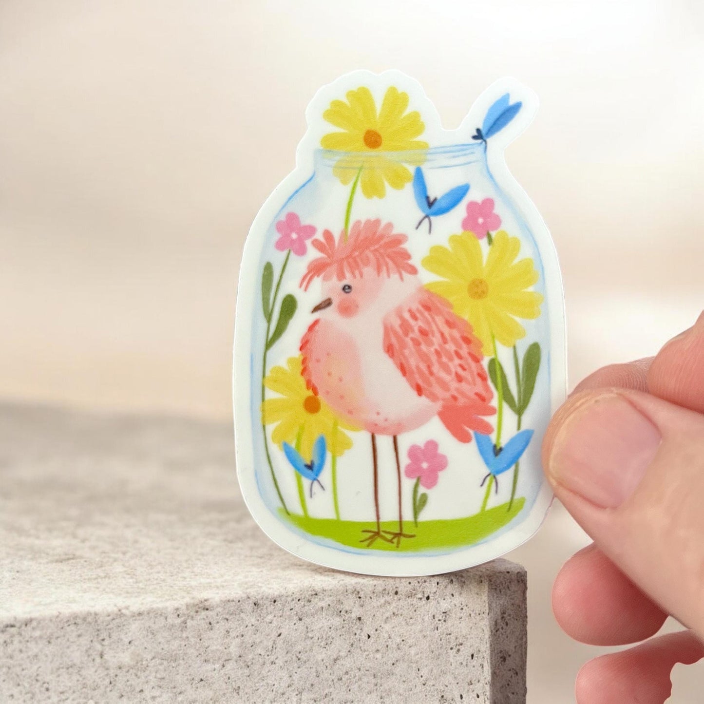 Dreamy Bird in a Jar Permanent Vinyl Sticker