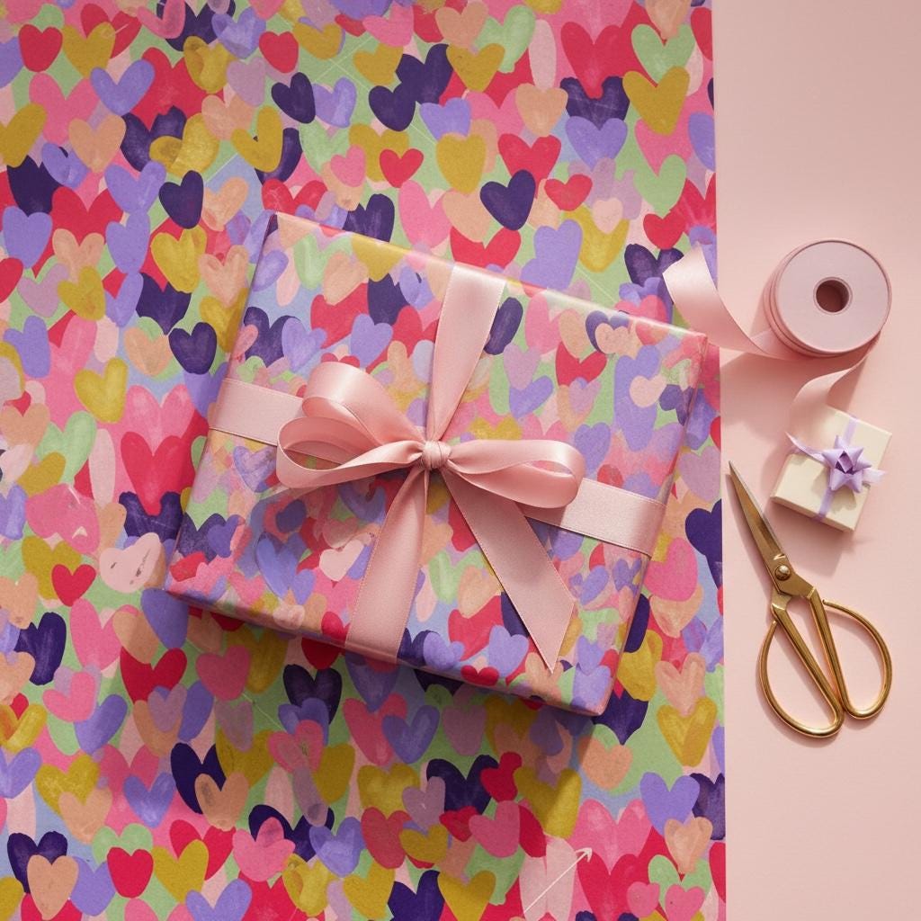 Painted Hearts Illustrated Gift Wrap
