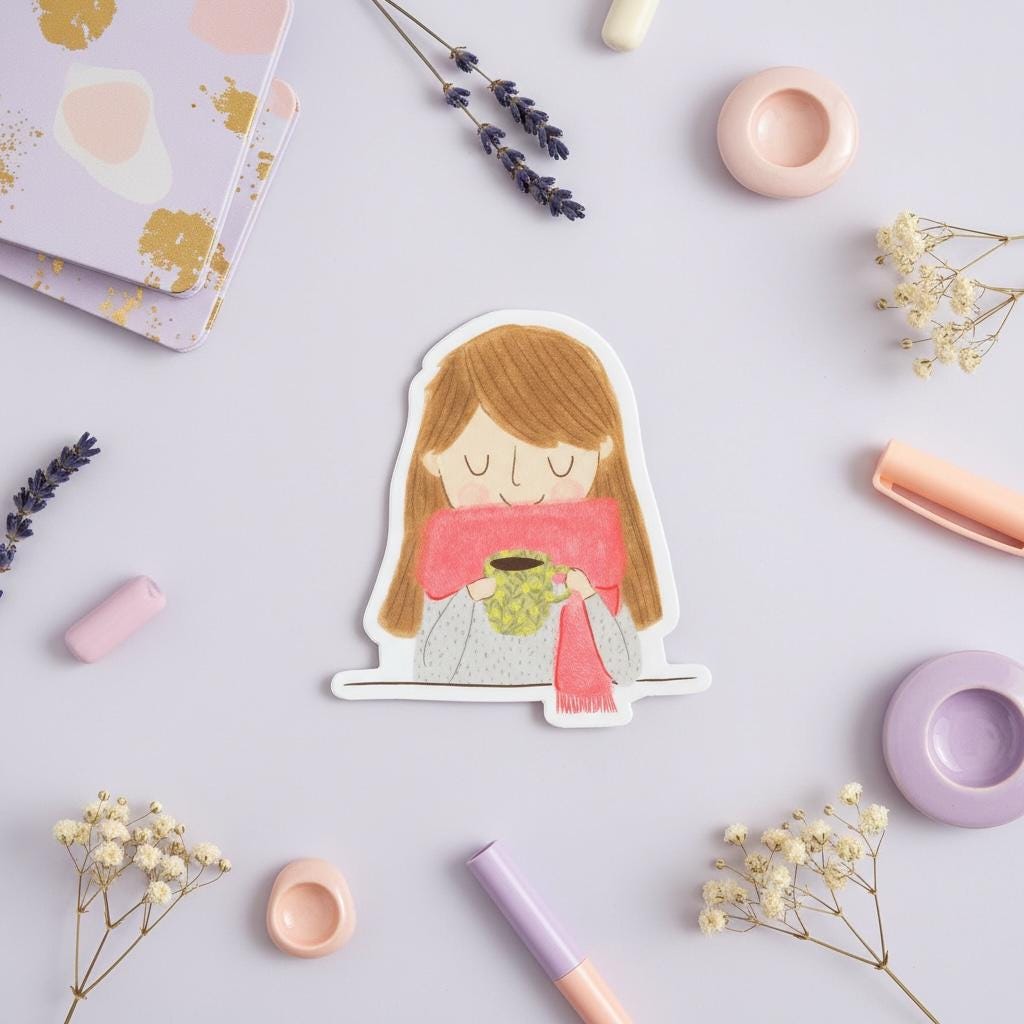 Cosy Coffee Drinker Permanent Vinyl Sticker