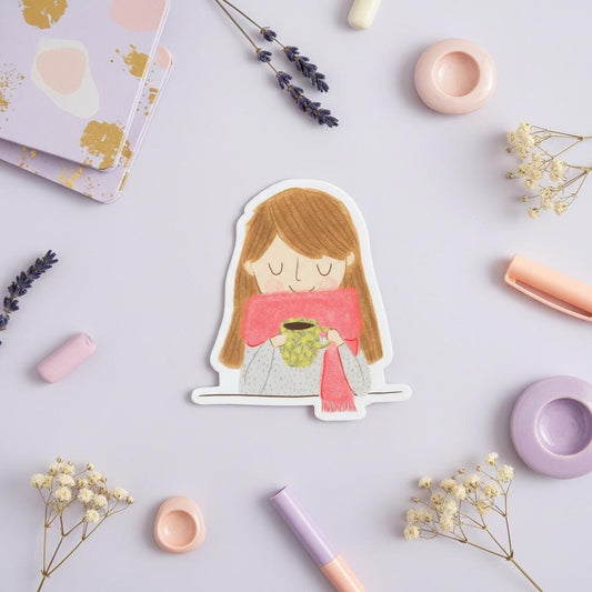 Cosy Coffee Drinker Permanent Vinyl Sticker