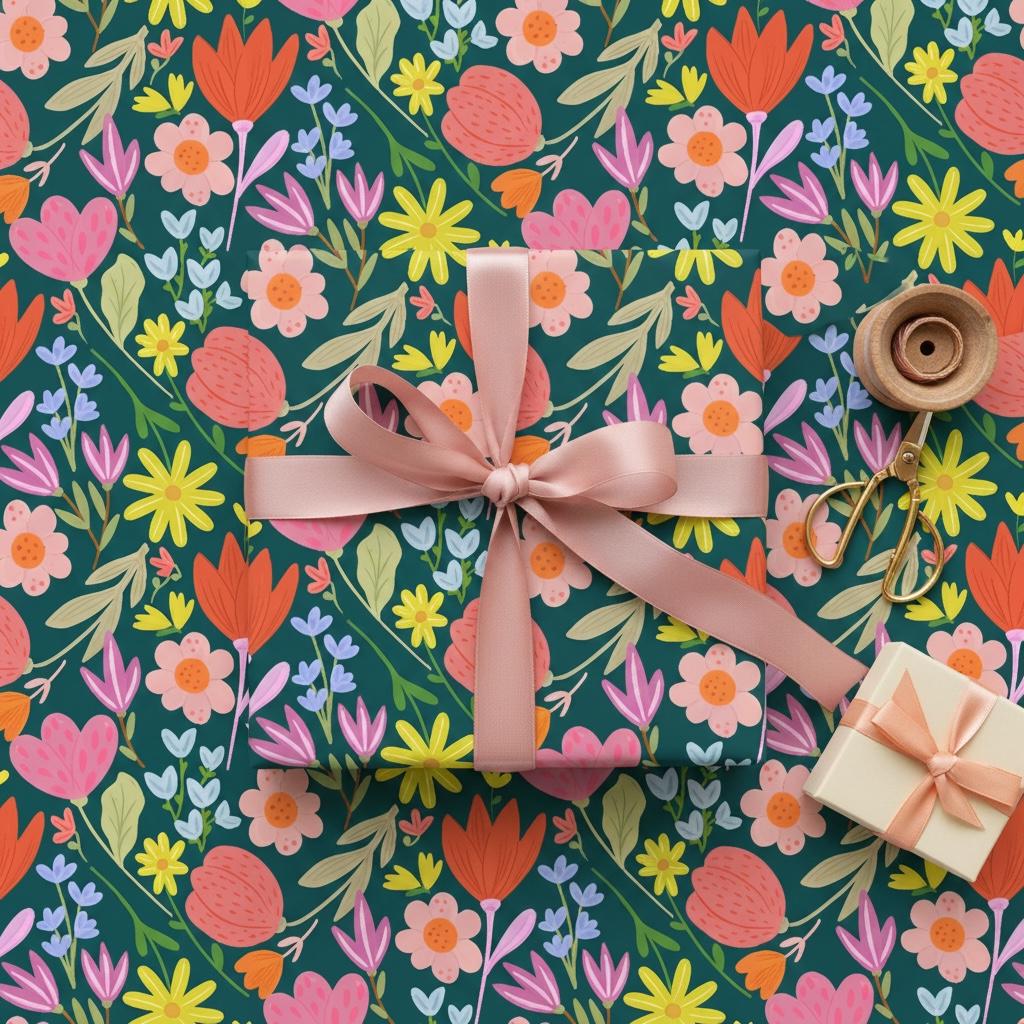 Vibrant Florals Illustrated Gift Wrap