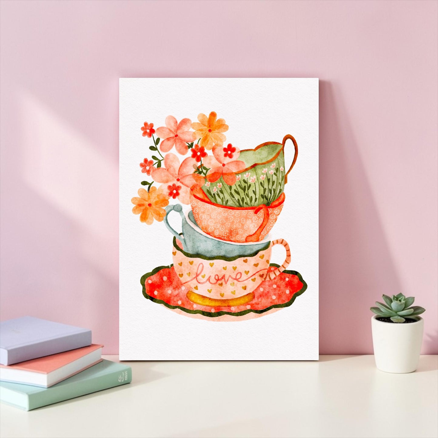 A4 Art Print: Stack of Tea Cups