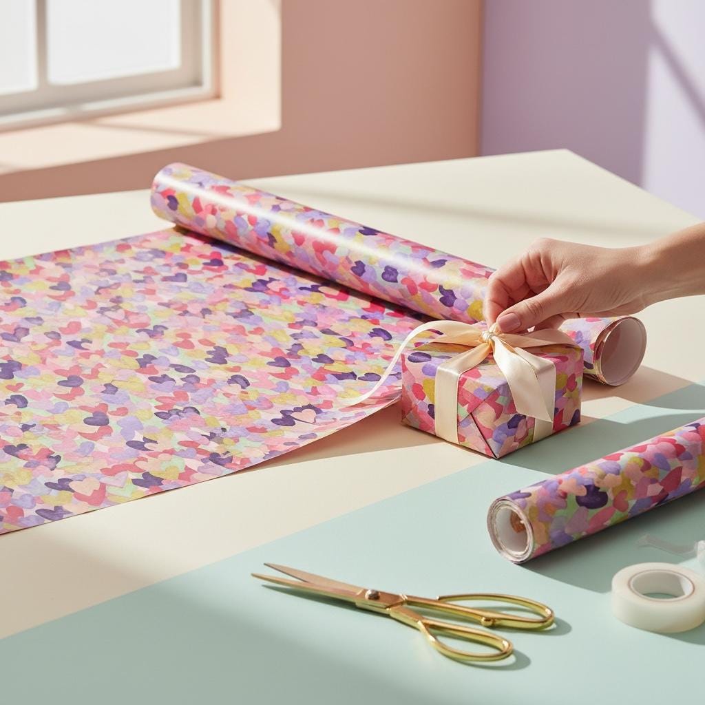 Painted Hearts Illustrated Gift Wrap